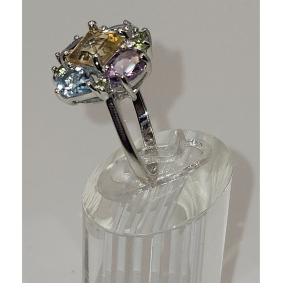 .925 Sterling Silver Citrine/Garnet/Peridot/Topaz Floral Ring Sz 8.75 Value $695 - Picture 3 of 9